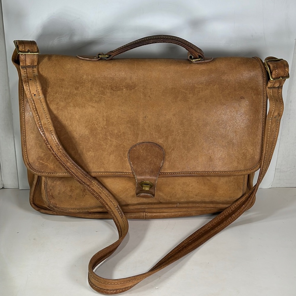 Coach Vintage Brown Leather Briefcase Bag - Made in USA - Heavily Distressed
